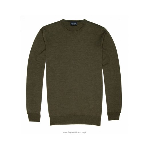 Sweter / pulower O-neck z wełny z merynosów kolor mchu eleganckipan-com-pl szary do ciała