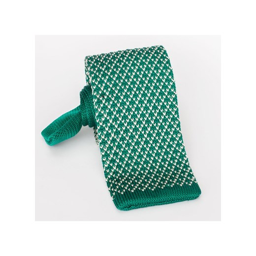 Jedwabny krawat z dzianiny - knit zielony w drobny wzorek eleganckipan-com-pl zielony bez wzorów/nadruków