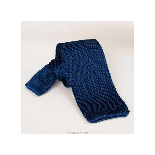 Niebieski jedwabny krawat z dzianiny (knit) eleganckipan-com-pl czarny dzianina