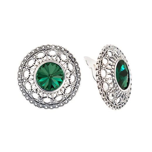 Klipsy srebrne oksydowane Swarovski KL 1777 : Kolor - Emerald  Polcarat Design  