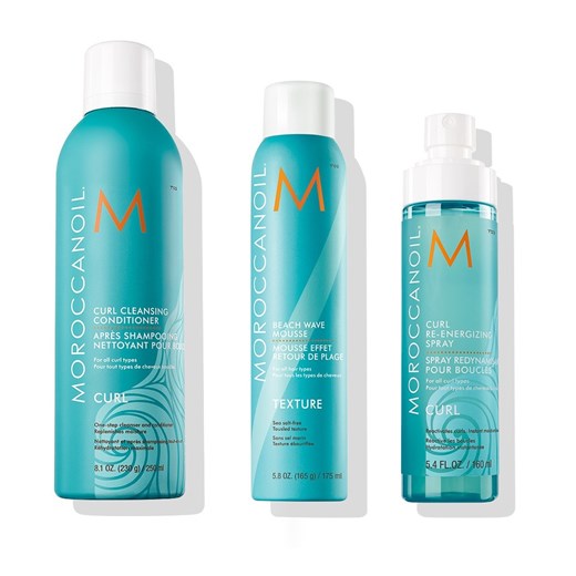 MoroccanOil Curl | Zestaw do włosów kręconych: odżywka oczyszczająca 250ml + pianka nadająca efekt Beach Waves 175ml + spray rewitalizujący 160ml Moroccanoil   Estyl.pl