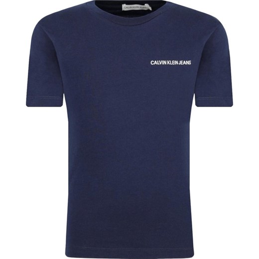 T-shirt chłopięce Calvin Klein niebieski gładki z krótkim rękawem na lato 