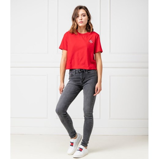 Bluzka damska czerwona Calvin Klein z okrągłym dekoltem 
