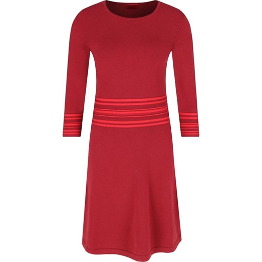 Sukienka Hugo Boss czerwona dzienna z długimi rękawami z okrągłym dekoltem 