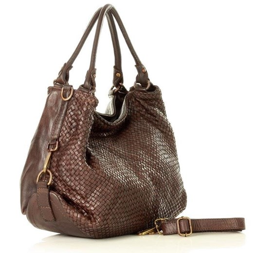 Shopper bag Mazzini bez dodatków brązowa matowa średniej wielkości skórzana 