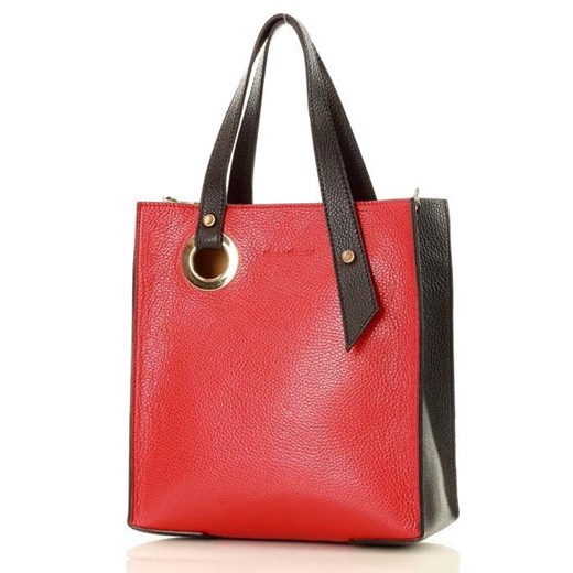 Shopper bag Mazzini czerwona bez dodatków skórzana na ramię 
