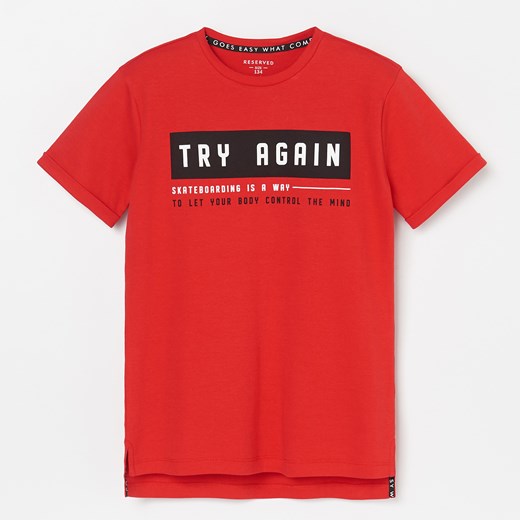 Reserved - Bawełniany T-shirt z nadrukiem - Czerwony  Reserved 164 