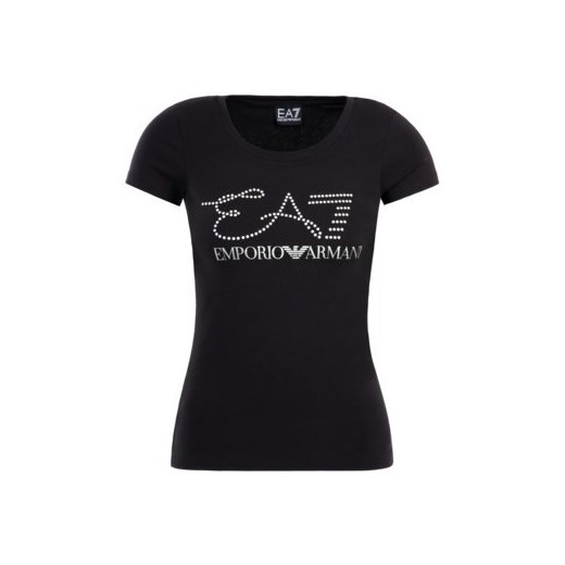 Czarna bluzka damska Ea7 Emporio Armani z napisami z krótkimi rękawami 