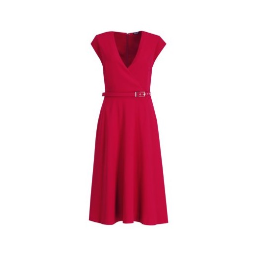 Sukienka czerwona Marciano prosta midi bez rękawów gładka w serek 