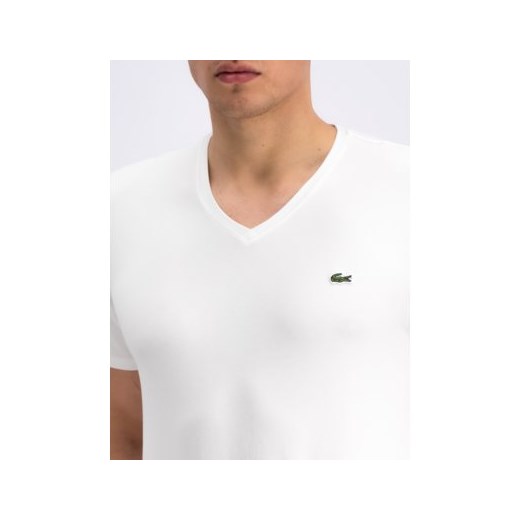 T-shirt męski Lacoste biały bez wzorów z krótkim rękawem 