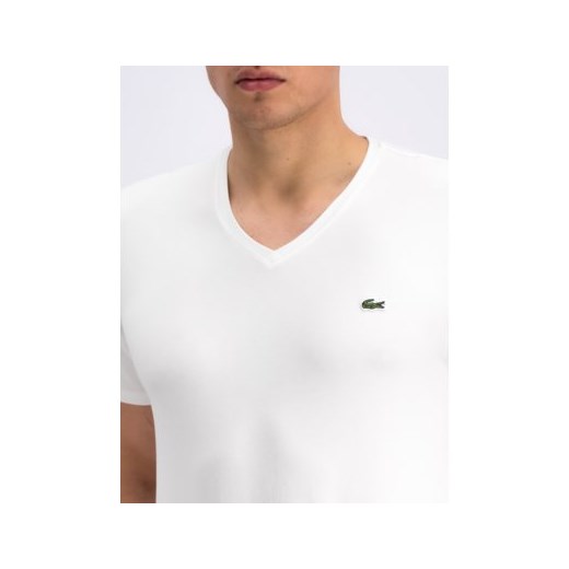 T-shirt męski Lacoste biały bez wzorów z krótkim rękawem