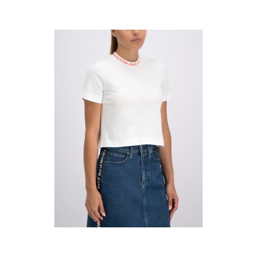 Bluzka damska biała Calvin Klein z krótkimi rękawami 