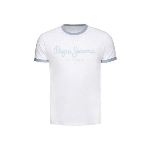 T-shirt męski biały Pepe Jeans z napisami z krótkimi rękawami 