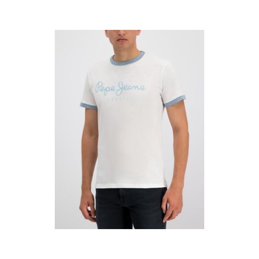T-shirt męski Pepe Jeans w stylu młodzieżowym biały z krótkimi rękawami z napisami 