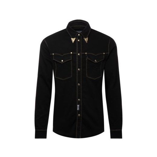 Koszula męska Versace Jeans gładka czarna z długimi rękawami 