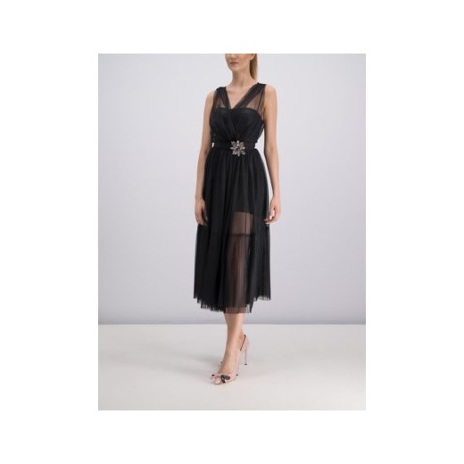 Sukienka Pinko midi z krótkim rękawem rozkloszowana czarna bez wzorów na bal 