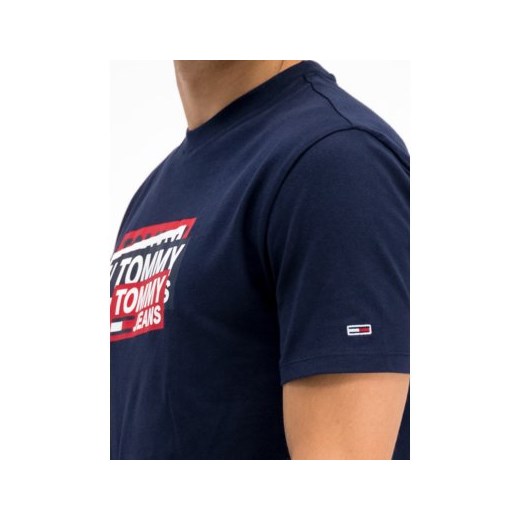 T-shirt męski Tommy Jeans z napisami niebieski z krótkim rękawem 