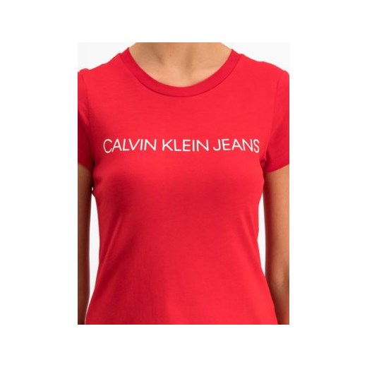 Bluzka damska czerwona Calvin Klein casual z krótkim rękawem 