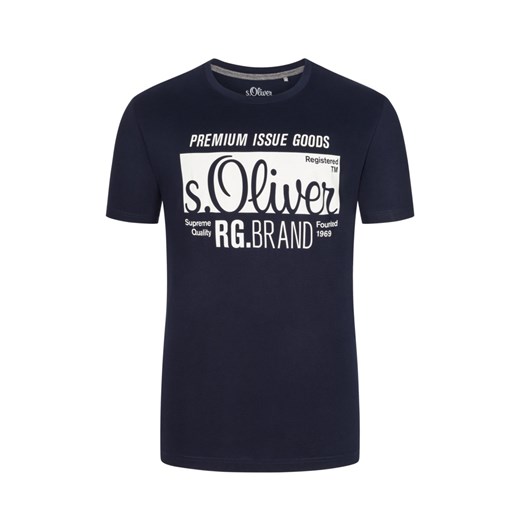s. Oliver, T-shirt, okrągły dekolt, z kontrastującym nadrukiem z logo Granatowy  S.Oliver 3XL Hirmer
