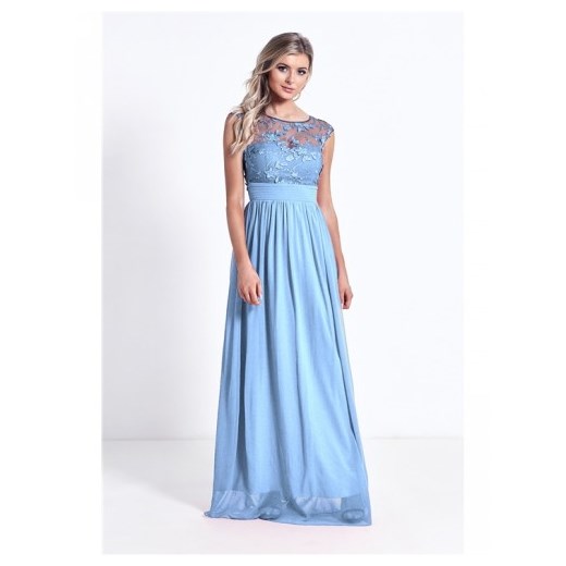 Błękitna szyfonowa sukienka hafty