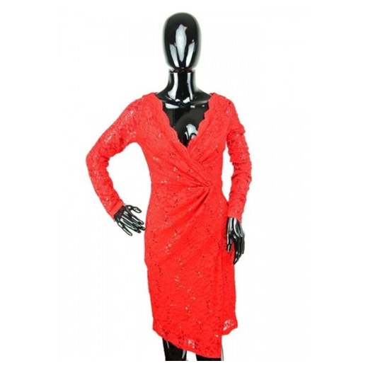 Czerwona koronkowa sukienka V-neck