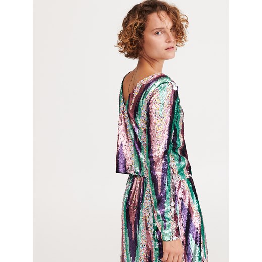 Bluzka damska Reserved z okrągłym dekoltem w stylu glamour z długim rękawem w abstrakcyjnym wzorze 