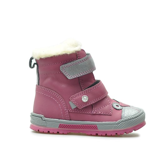 Buty zimowe dziecięce Bartek bez wzorów skórzane na rzepy 