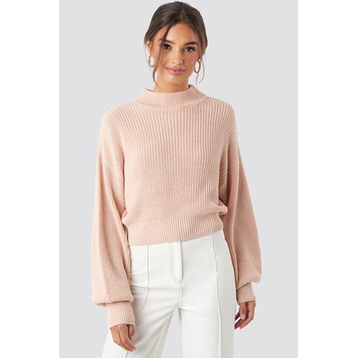 NA-KD Volume Sleeve High Neck Knitted Sweater - Pink  NA-KD L 