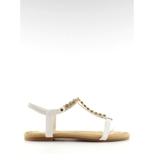 Sandały damskie Buty Butymodne białe ze skóry ekologicznej z aplikacjami  bez zapięcia 