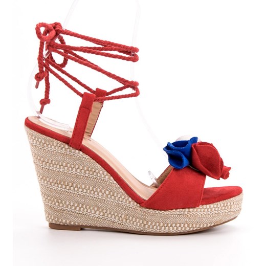 Sandały damskie Seastar czerwone na lato tkaninowe eleganckie 