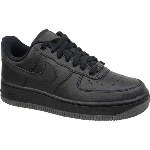 Buty sportowe damskie Nike do biegania młodzieżowe air force czarne bez wzorów ze skóry 