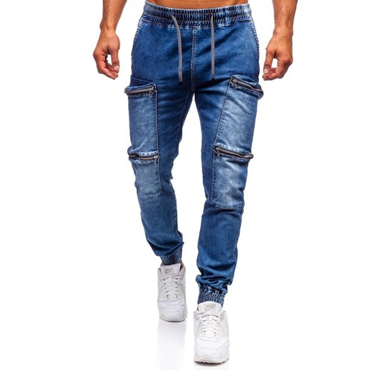 Spodnie jeansowe joggery męskie granatowe Denley KA365