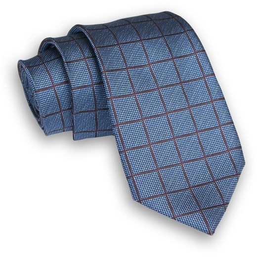 Niebiesko-Brązowy Klasyczny Męski Krawat -ALTIES- 7cm, Szeroki, w Grubą Kratę KRALTS0325 ze sklepu JegoSzafa.pl w kategorii Krawaty - zdjęcie 72935640