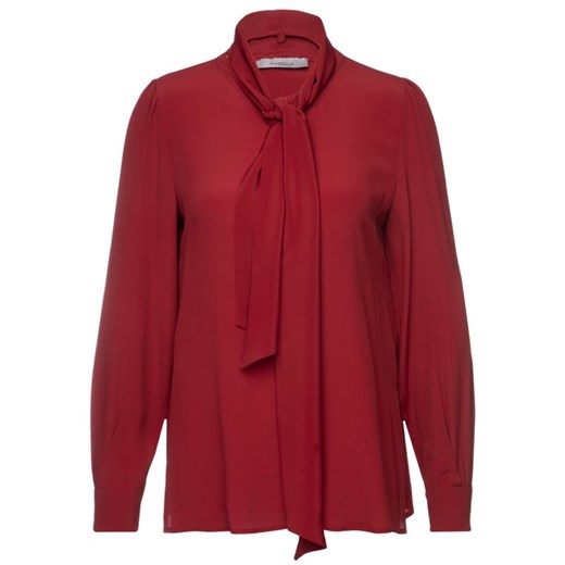 Koszula damska czerwona Marella gładka z długim rękawem z dekoltem kokardą elegancka 