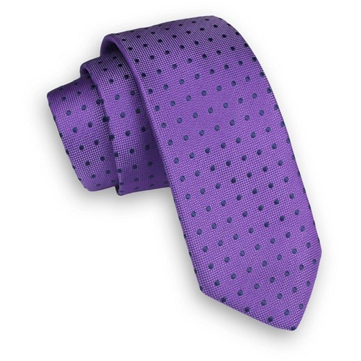 Fioletowy Klasyczny Męski Krawat -ALTIES- 6cm, w Granatowe Groszki, Kropki KRALTS0331 ze sklepu JegoSzafa.pl w kategorii Krawaty - zdjęcie 72971661
