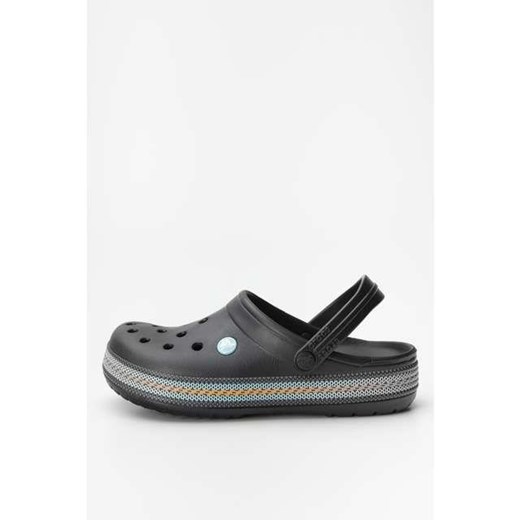 Klapki damskie Crocs na platformie czarne w paski z gumy 
