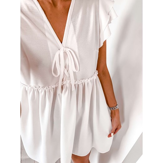 Sukienka z wiązaniem na dekolcie- biała L'Amour  uniwersalny L'amour Boutique