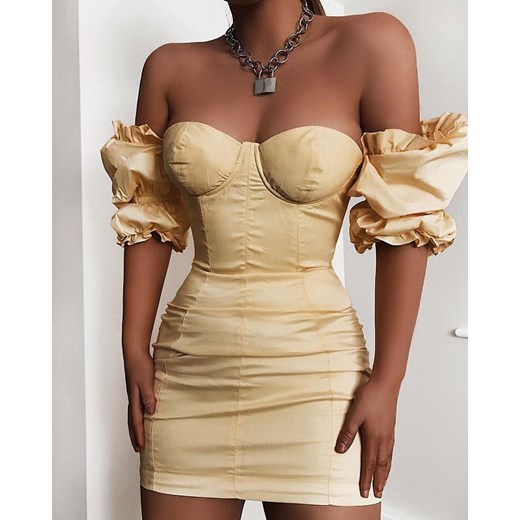 Żółta sukienka mini z bufiastymi rękawami XS Billion Ladies