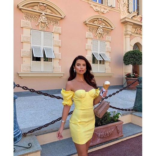 Żółta sukienka mini z bufiastymi rękawami S Billion Ladies