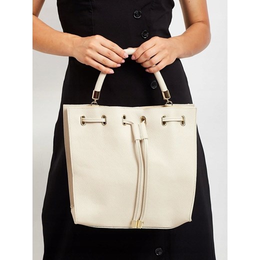 Kwadratowy shopper bag ściągany troczkiem, skóra naturalna — Rovicky