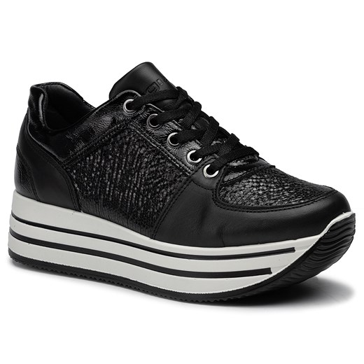 Sneakersy damskie Igi&Co sznurowane czarne sportowe na wiosnę gładkie na platformie 