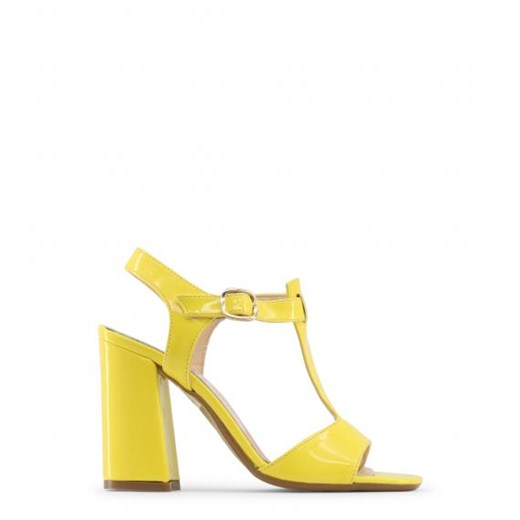 Sandały damskie żółte na wysokim obcasie eleganckie z klamrą bez wzorów 