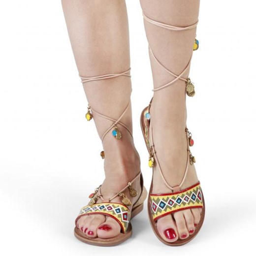 Gioseppo sandały damskie w abstrakcyjne wzory wielokolorowe płaskie sznurowane 