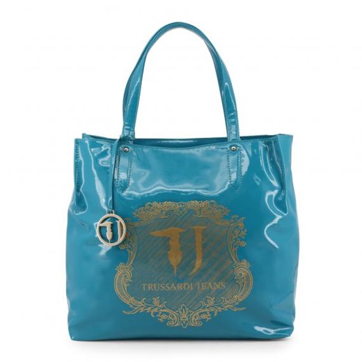 Shopper bag Trussardi niebieska na ramię 