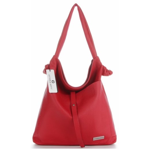 Shopper bag Vittoria Gotti bez dodatków czerwona na ramię matowa elegancka 