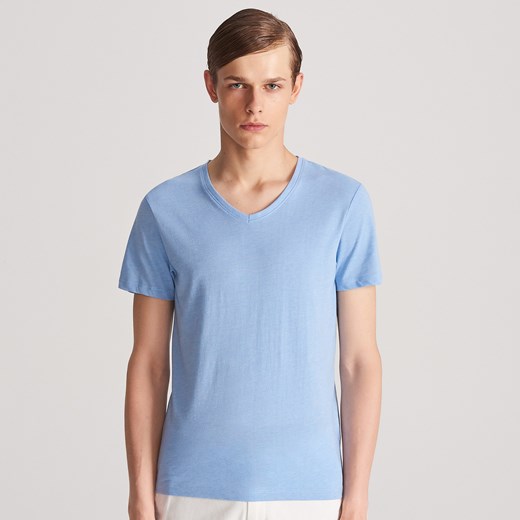 Niebieski t-shirt męski Reserved casualowy 