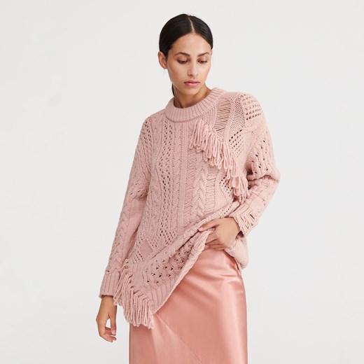 Reserved - Sweter z ozdobnym splotem - Różowy Reserved  M 