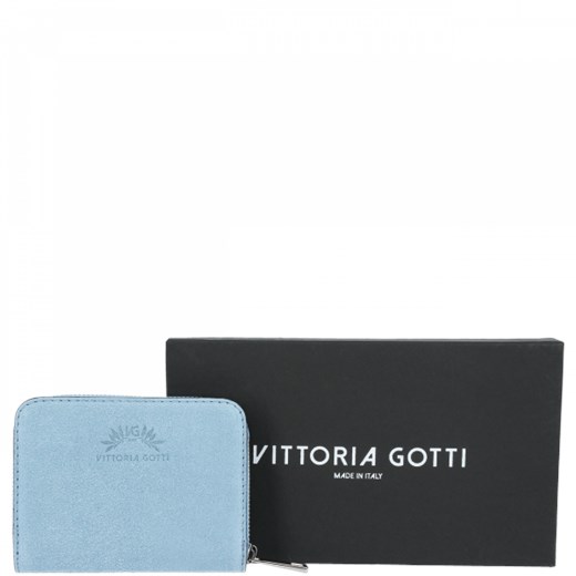Uniwersalne Portfele Skórzane z zamszu naturalnego renomowanej firmy Vittoria Gotti Błękit (kolory) Vittoria Gotti   promocja PaniTorbalska 