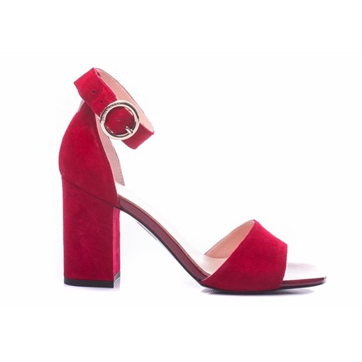Sandały damskie Simone czerwone eleganckie z klamrą bez wzorów 