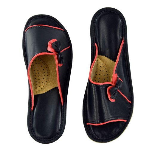 Skórzane pantofle damskie - czerwony || granatowy  Jk Collection  JK-Collection